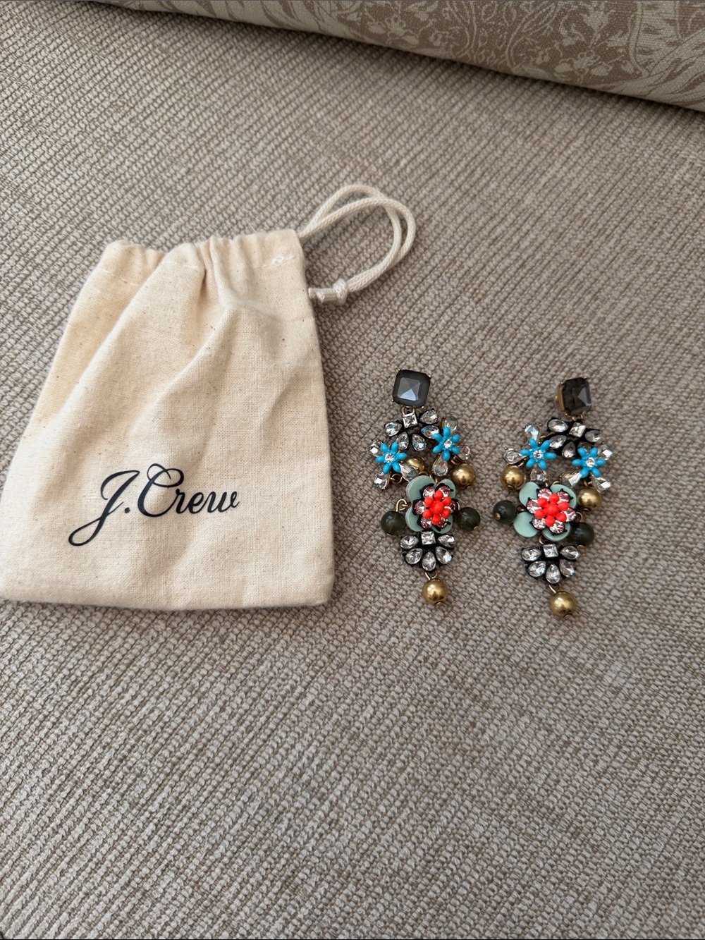 J. Crew Floral Enamel & Crystal Drop Earrings in Turquoise, Red & Gold